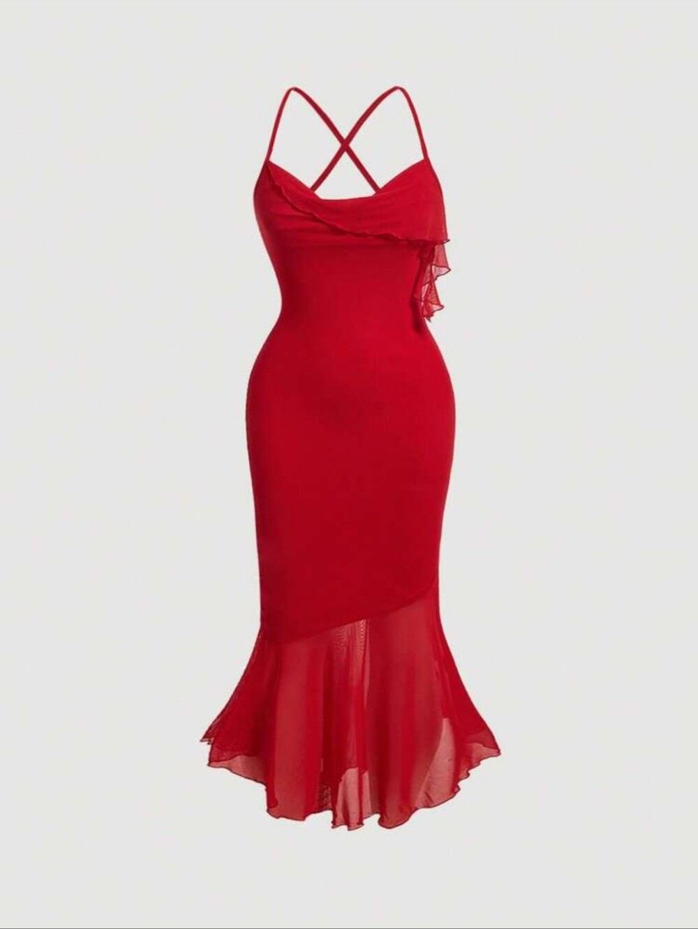 Shein Red Spag Strap Cross Back Sheer Bottom Hem Cami Dress Sz 2XL *NWOT